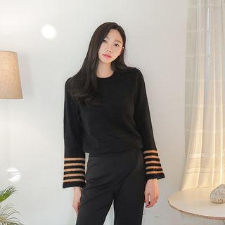 Crewneck Stripe-detail Knit Top