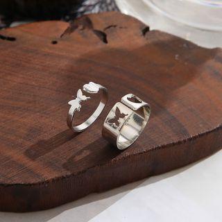 Set Of 2: Couple Matching Butterfly Alloy Open Ring (various Designs)