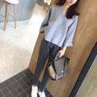 Set: 3/4 Sleeve V-neck Top + Straight Leg Pants