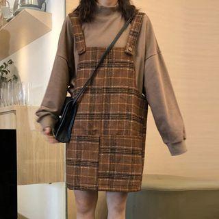 Mock Neck Pullover / Plaid Jumper Dress