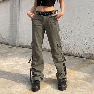 Low Waist Ruched Boot-cut Cargo Pants