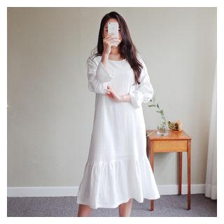 Long-sleeve Ruffle-hem Midi Dress