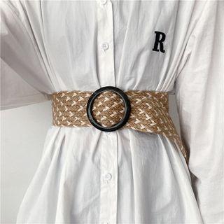 Woven Linen Belt Khaki Beige - One Size