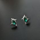 Star Rhinestone Sterling Silver Earring Green Earrings - Silver - One Size