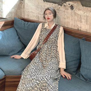 Striped Long-sleeve Shirt / Leopard Sleeveless Dress