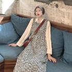 Striped Long-sleeve Shirt / Leopard Sleeveless Dress