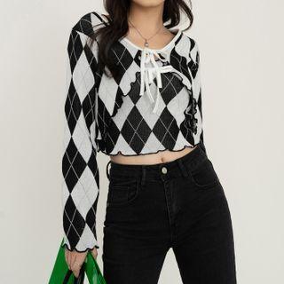 Set: Argyle Cropped Camisole Top + Shrug