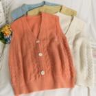 Button-up Cable-knit Loose Vest