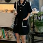 Short Sleeve Contrast-trim Dress Black - One Size