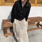 Lace Trim Cardigan / Midi A-line Chiffon Skirt