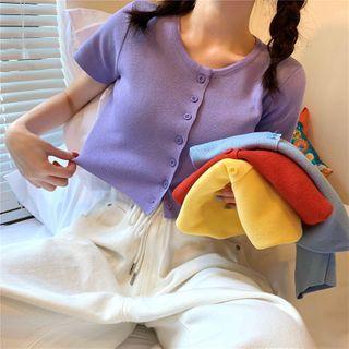 Short-sleeve Plain Cropped Knit Top