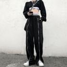 Lettering Zip-up Wide-leg Pants