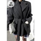 Open-front Wool Blend Jacket With Sash
