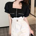 Chain Short-sleeve Blouse Black - One Size