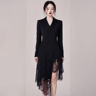 Double Breasted Lace Hem Coat Dress