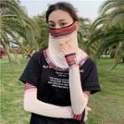 Set: Striped Sun Protection Arm Sleeve + Face Mask Red - One Size