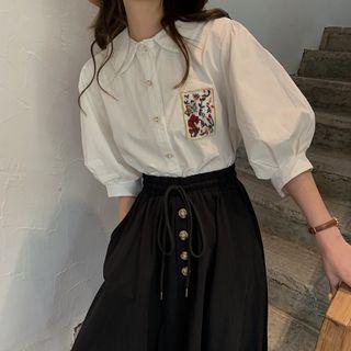 Peter Pan-collar Lantern-sleeve Shirt White - Shirt - One Size