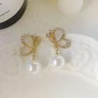 Rhinestone Faux Pearl Butterfly Drop Earring 1 Pair - Gold - One Size