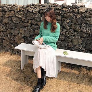 Long-sleeve Midi A-line Dress / Plain Sweater / Set