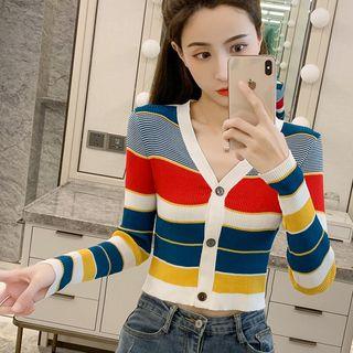 V-neck Striped Cropped Cardigan