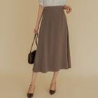 Plain Band-waist Long A-line Skirt