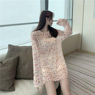 Long-sleeve Floral Sheer T-shirt