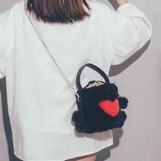 Heart Print Fluffy Bucket Bag