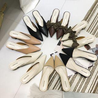 Faux Leather Pointed Block-heel Mules