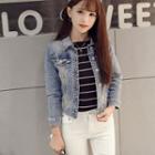 Skull Print Cropped Denim Jacket