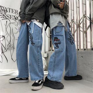 Dinosaur Print Wide-leg Jeans
