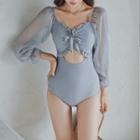 Bell-sleeve Ruffled Cut-out Swimsuit