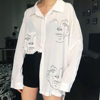 Cartoon Print Long-sleeve Loose-fit Blouse