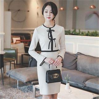 Bow-front Contrast-trim Sheath Dress