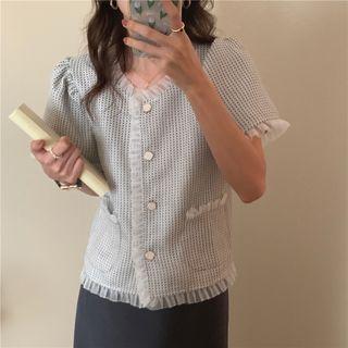 Short-sleeve Mesh Ruffled Top White - One Size