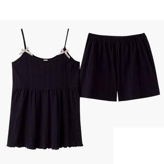Loungewear Set : Plain Bow Suspender Top & Shorts