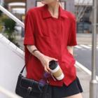 Double-buttoned Short-sleeve Chiffon Blouse