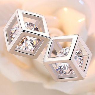 Caged Rhinestone Earring 1 Pair - Silver - One Size