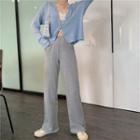 Plain Cardigan / Lace Camisole Top / Wide-leg Pants