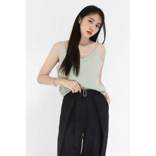 V-neck Cropped Crepe Camisole Top Mint Green - One Size