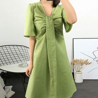 Ruched-detail Short-sleeve Dress