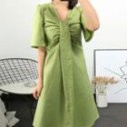 Ruched-detail Short-sleeve Dress
