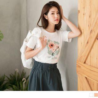 Lettering Floral Print T-shirt