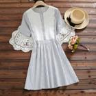 Lace Panel Striped Short-sleeve A-line Dress