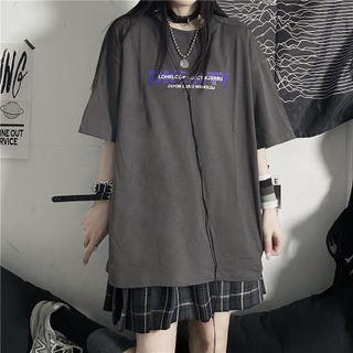 Elbow-sleeve Lettering Sweatshirt