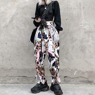 Fleece-lined Print Jogger Pants