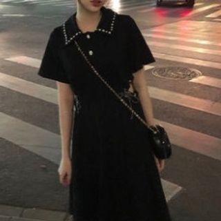 Short-sleeve Lace-up A-line Polo Dress
