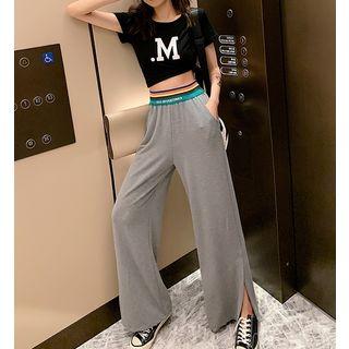 Lettering Short-sleeve T-shirt / Split Wide Leg Pants