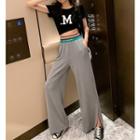 Lettering Short-sleeve T-shirt / Split Wide Leg Pants