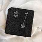 Non-matching Rhinestone Bow Dangle Earring 1 Pair - Silver - One Size
