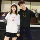 Couple Matching Inset Sleeve Embroidery Hooded Pullover
